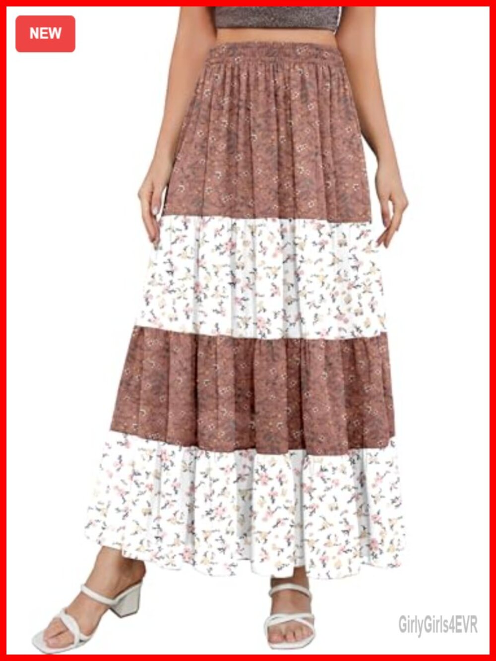 Women's Floral Maxi Skirt Chiffon Patchwork Boho Long Flowy A-Line